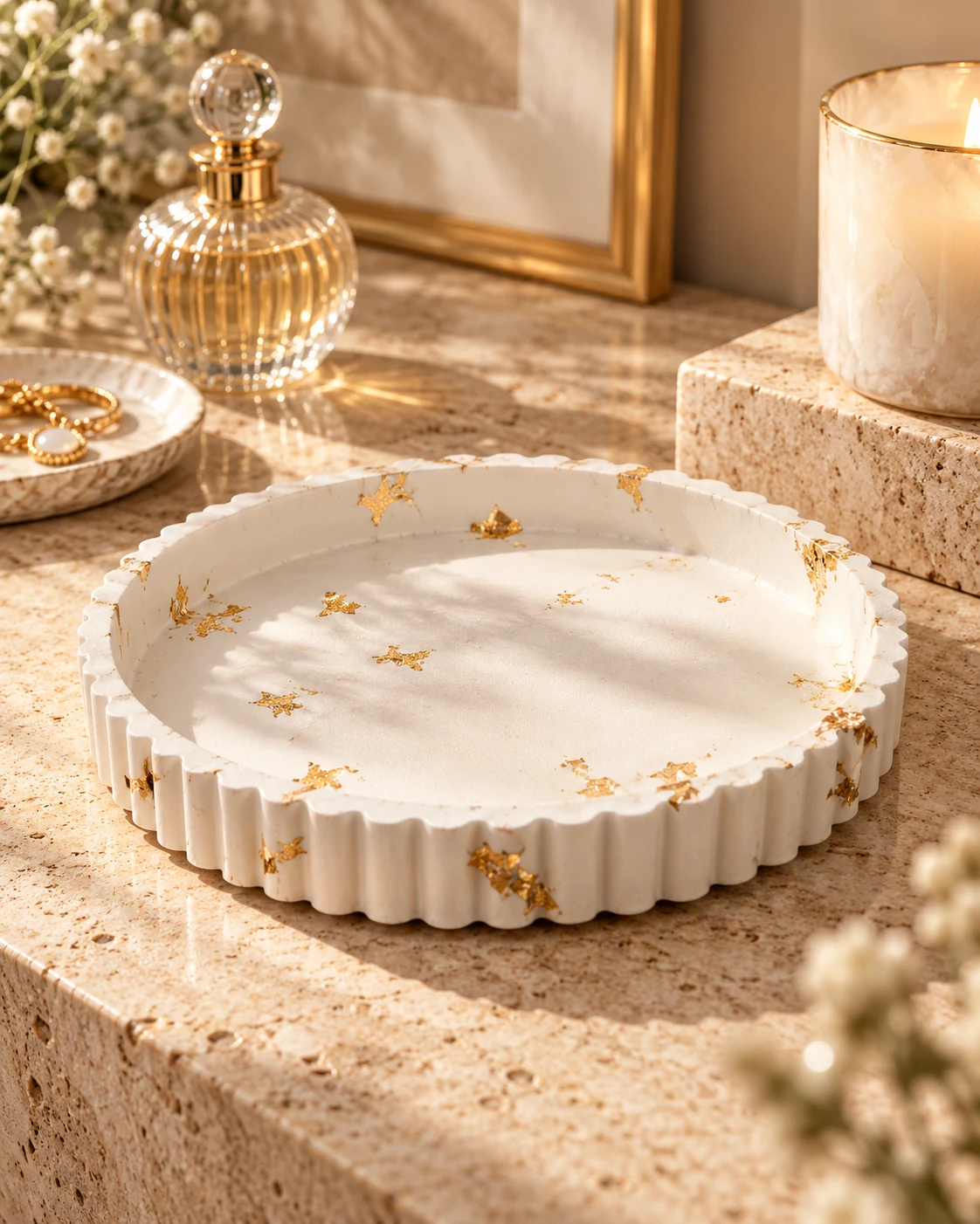 Riva Tray on warm stone, editorial setting