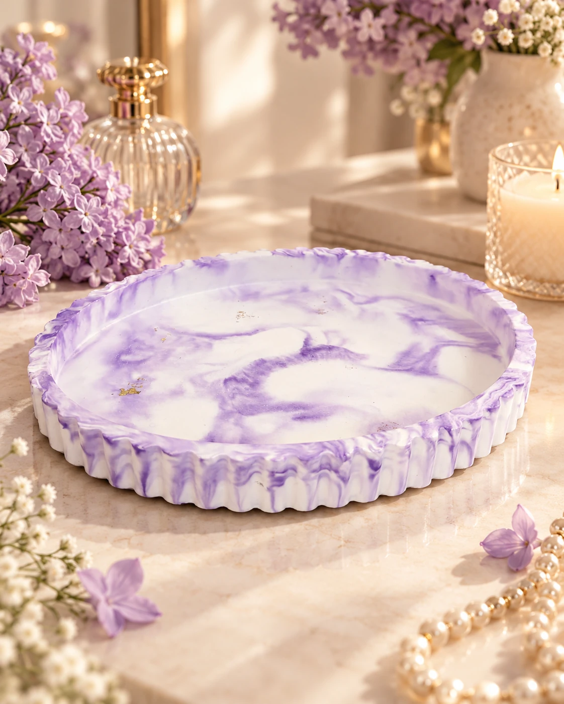 Riva Tray, lavender · daylight, editorial setting